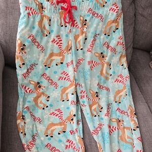 Light Blue Rudolph Print Fleece Pajama Pants by